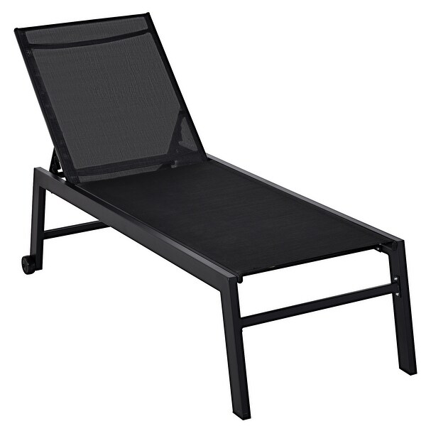 Outsunny Patio Garden Sun Chaise Lounge Chair with 5Position Backrest,2 Back Wheels,and Industrial Design