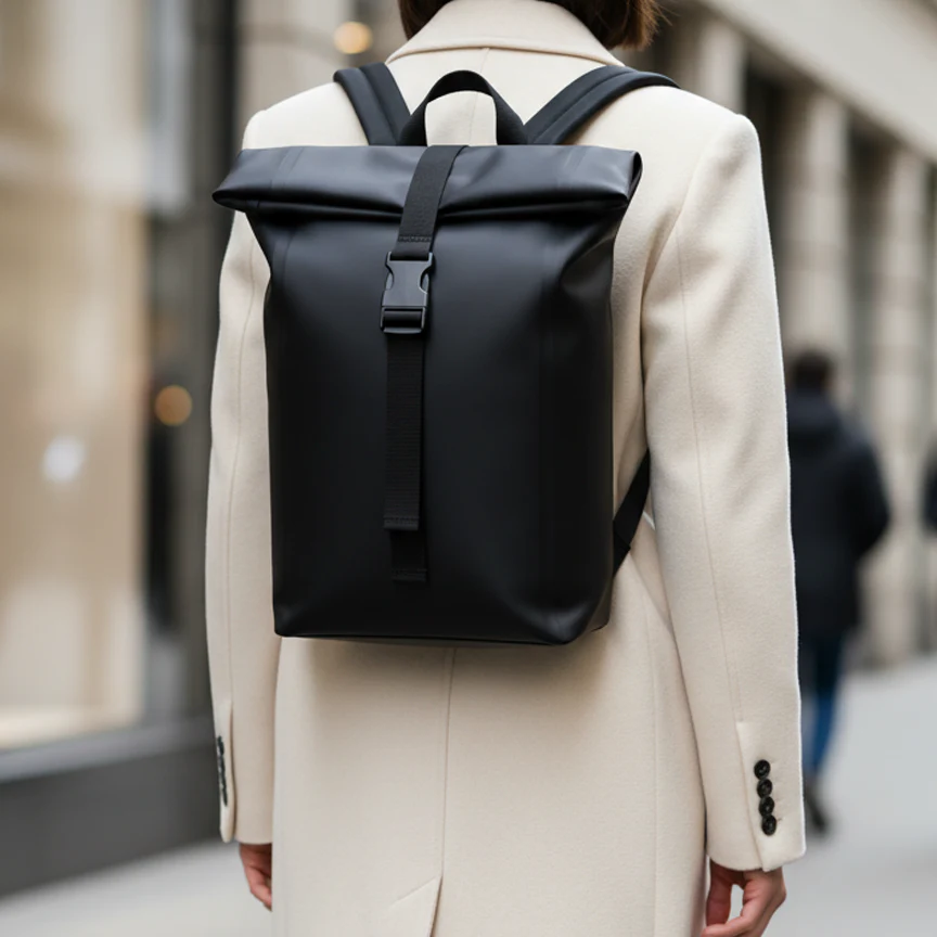 Black Roll-Top Backpack