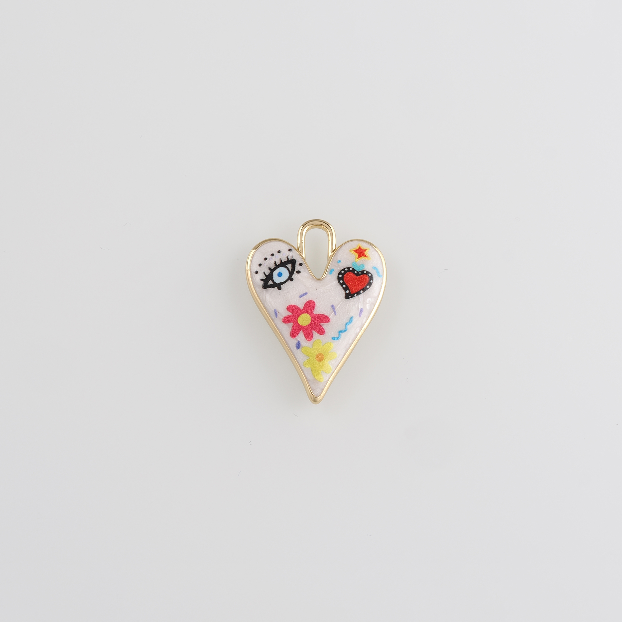18K Gold Filled Heart Pendant,Enamel Heart Charm Earrings Necklace for DIY Jewelry Making Supply