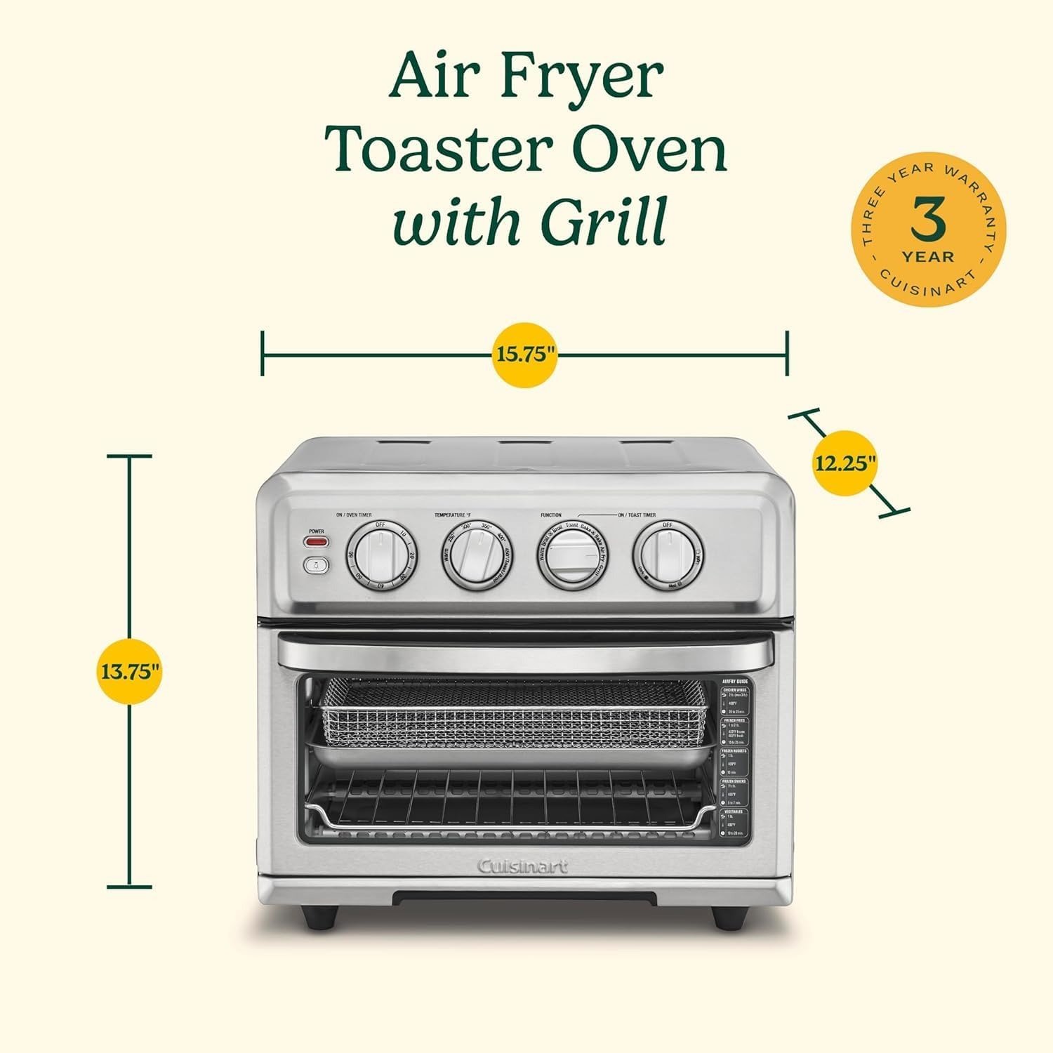 0.6 Cu.Ft Air Fryer Toaster Oven 8-in-1, 1800W, Air Crisp Technology, Stainless Steel Design