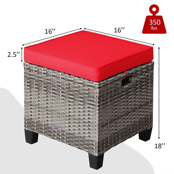 Costway 2PCS Patio Rattan Cushioned Ottoman Seat Foot Rest Table