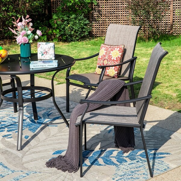 MAISON ARTS 5/7Piece Patio Dining Set,Round Metal Table and 4/6 Textilene Fabric Padded Armchairs