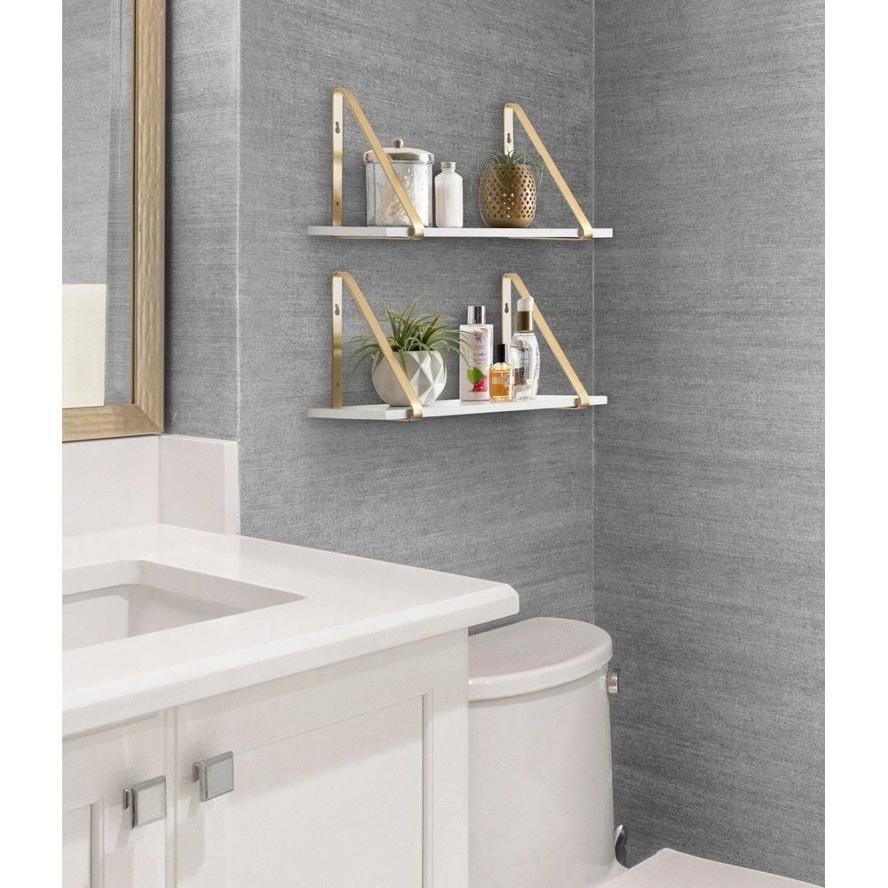 Kate and Laurel Soloman Modern Wooden Shelves - 2 Piece - White/Gold