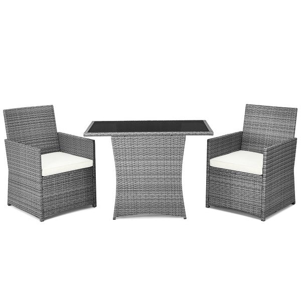 Costway 3PCS Patio Rattan Furniture Set Cushioned Sofa Armrest Garden