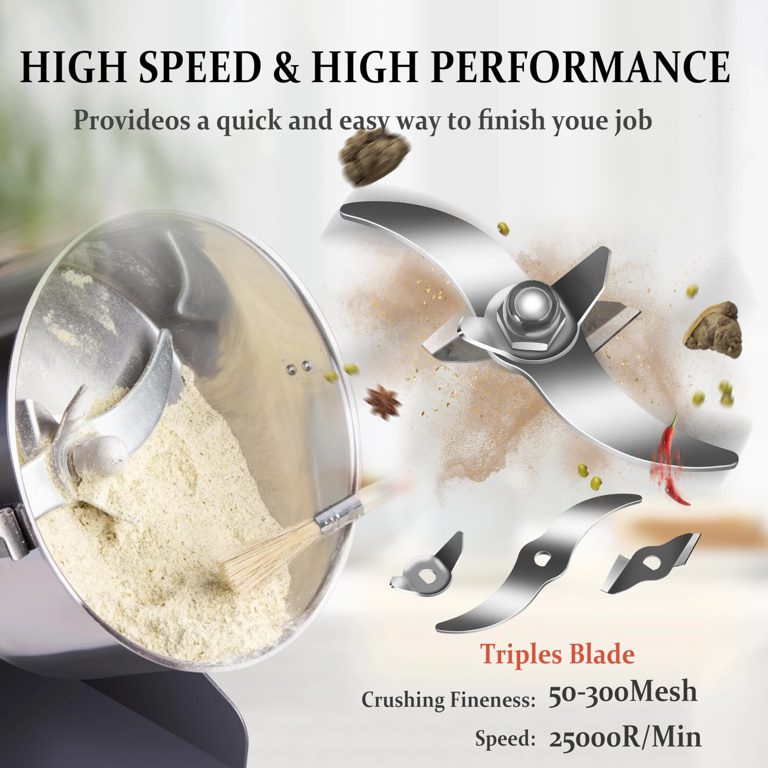 INSELY Stainless Steel 2000g High Speed Food Grain Mill Grinder