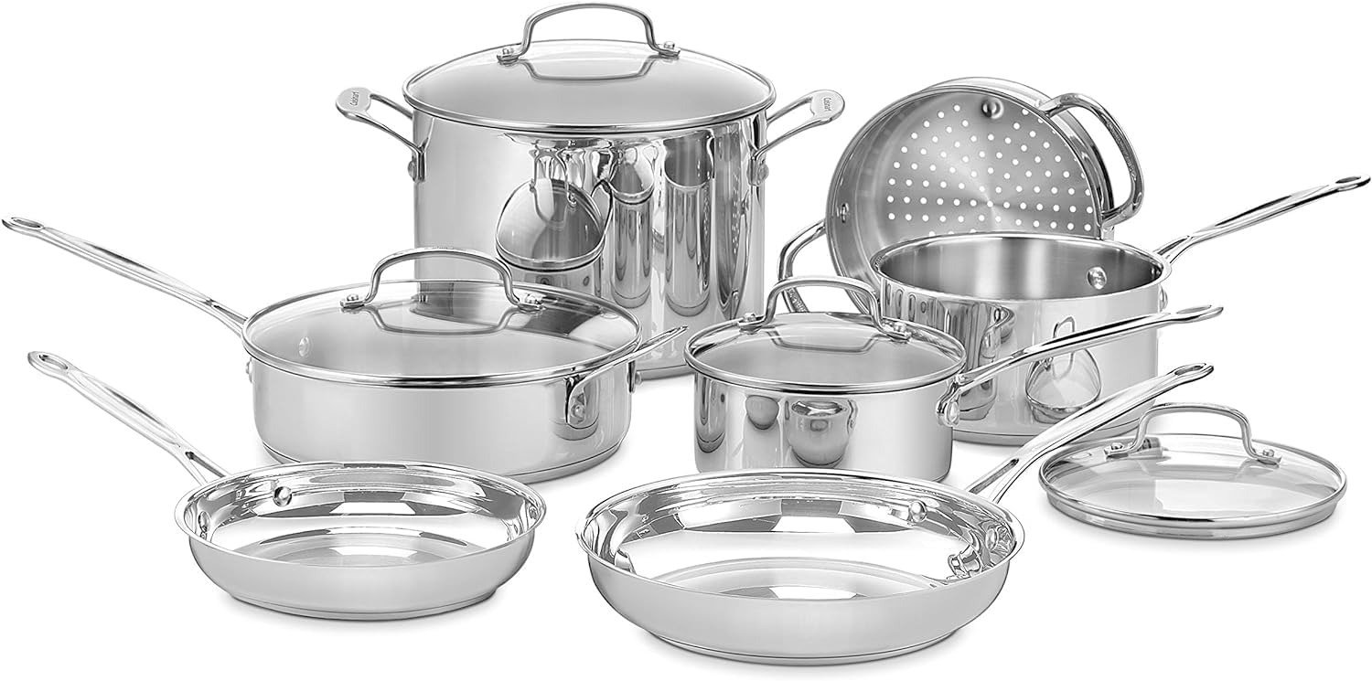 11-Piece Stainless Steel Cookware Set Aluminum Encapsulated Base Oven Safe 500°F