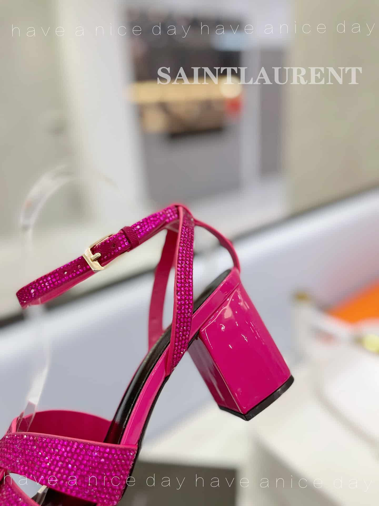 Saint Laurent Tribute Leather Sandals Metallic Pink