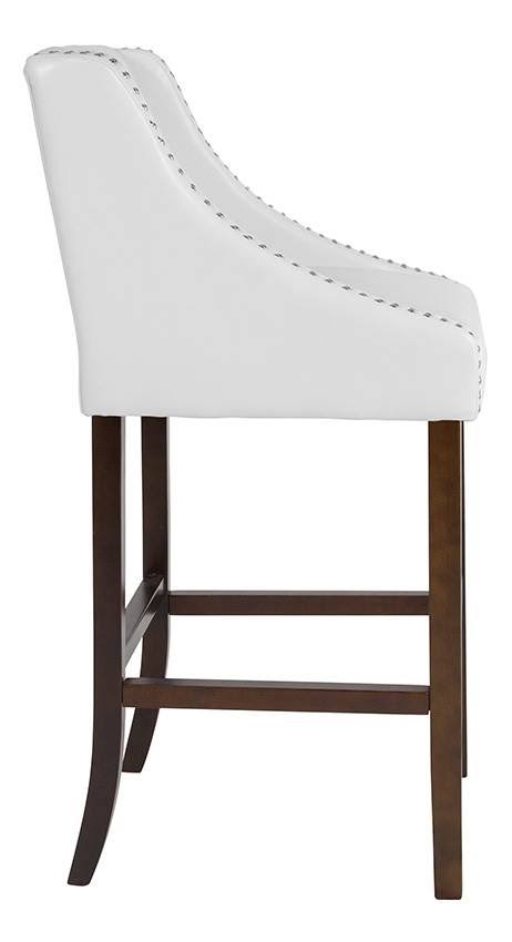 Carmel Series 30x22 High Transitional Tufted Walnut Barstool with Accent Nail Trim - White