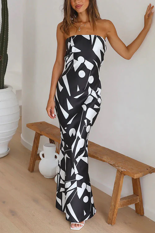 Off Shoulder Geometric Print Maxi DressClistos