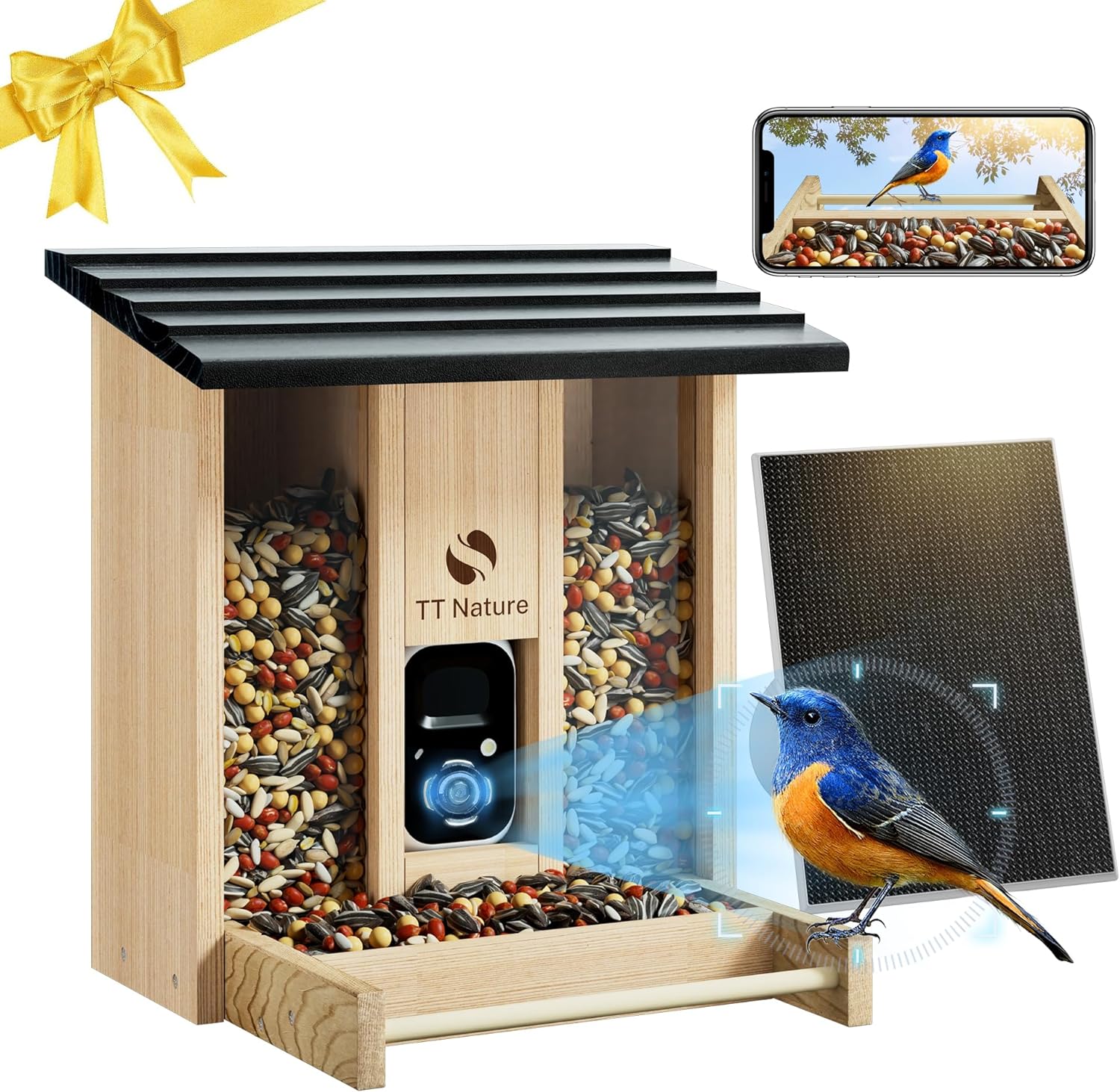 Feeder with Camera, Upgraded Smart Bird Feeder with Solar Powered, AI Identify for 10000 Plus Bird Species, Auto Capture Bird & Real-time Notifications, Ideal Gift for Bird Lovers