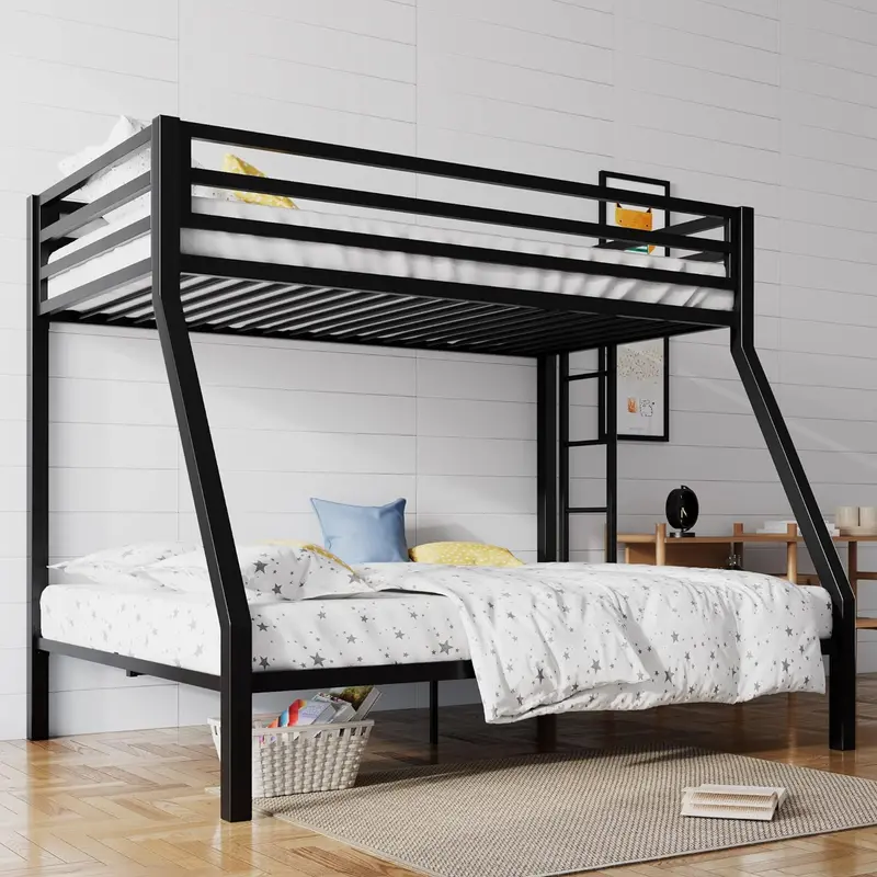 SHA CERLIN Twin-over-Full Loft Bunk Bed — Heavy-Duty Metal Frame with Ladder and Support Slats