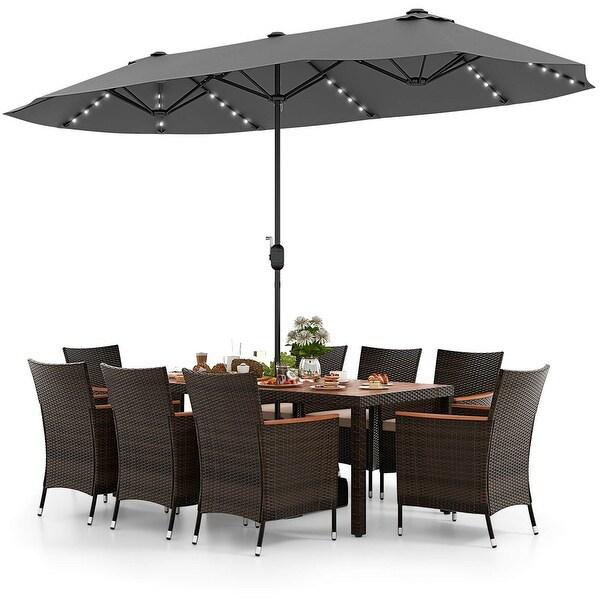 Costway 11 PCS Patio Dining Set with 15ft DoubleSided Patio Umbrella