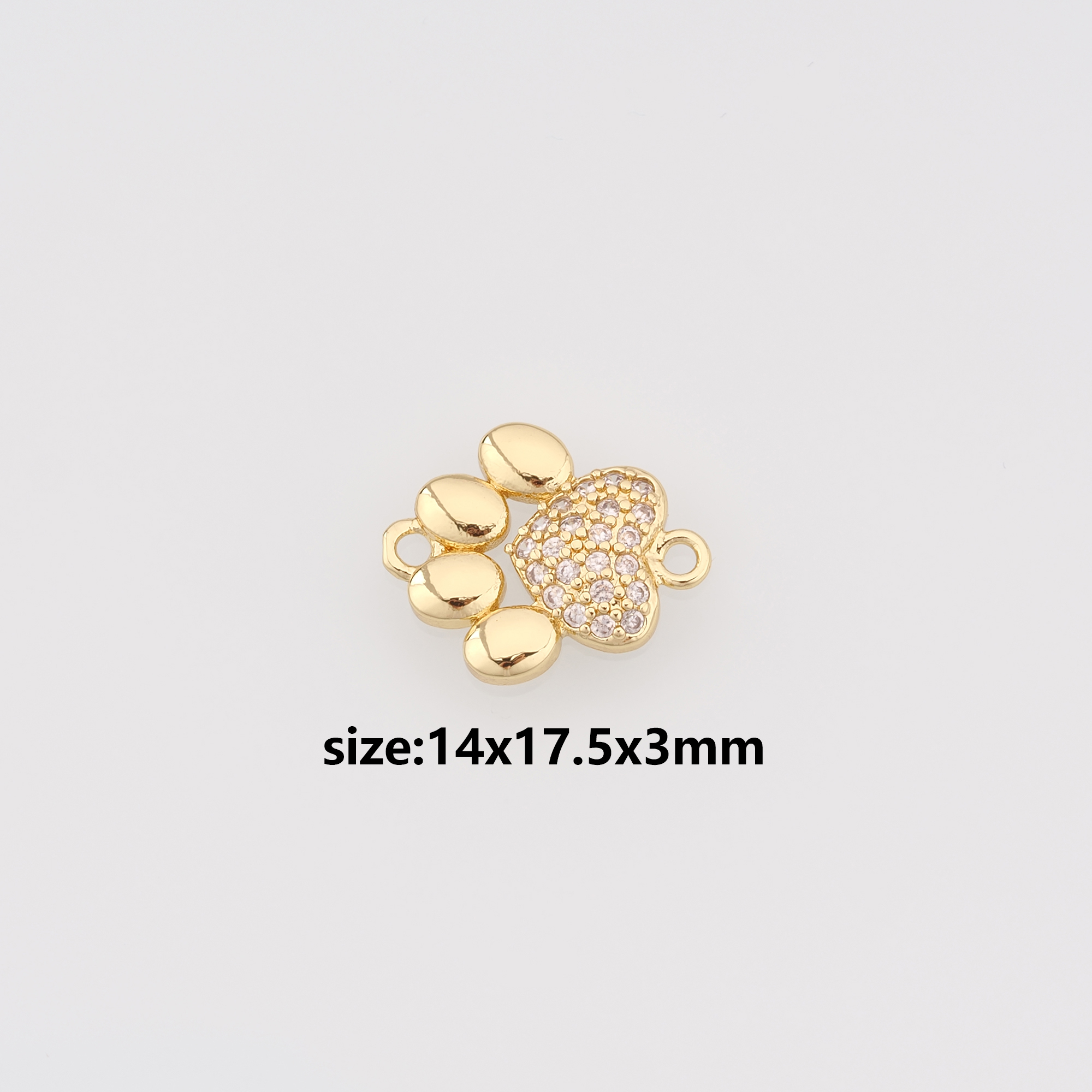 18K Gold Filled Paw Connector,CZ Micro Pave Paw Charm Necklace Bracelet for DIY Jewelry Making Supply
