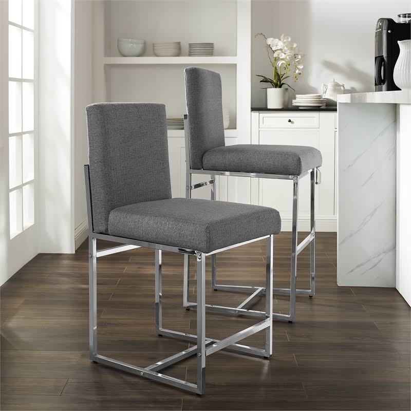 Linon Polk 30x22 Chrome Metal Bar Stool in Gray - CYMX1067