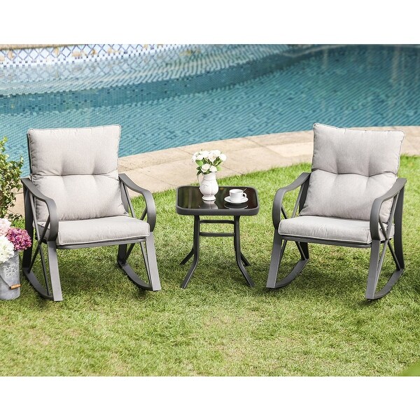 COSIEST 3piece Outdoor Rocking Chair Chat Set with Side Table