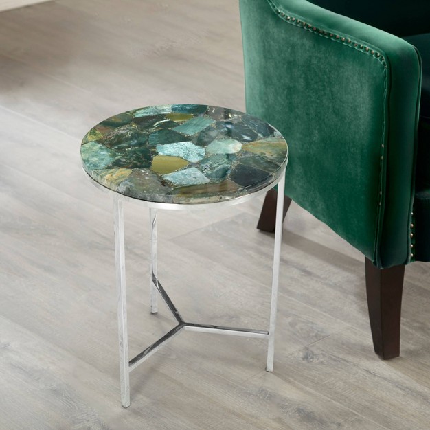 Foster Agate Top Round Chairside Table Emerald Green Steve Silver Co