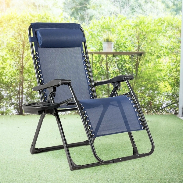 Gymax Folding Zero Gravity Lounge Chair Recliner w/ Cup Holder Tray