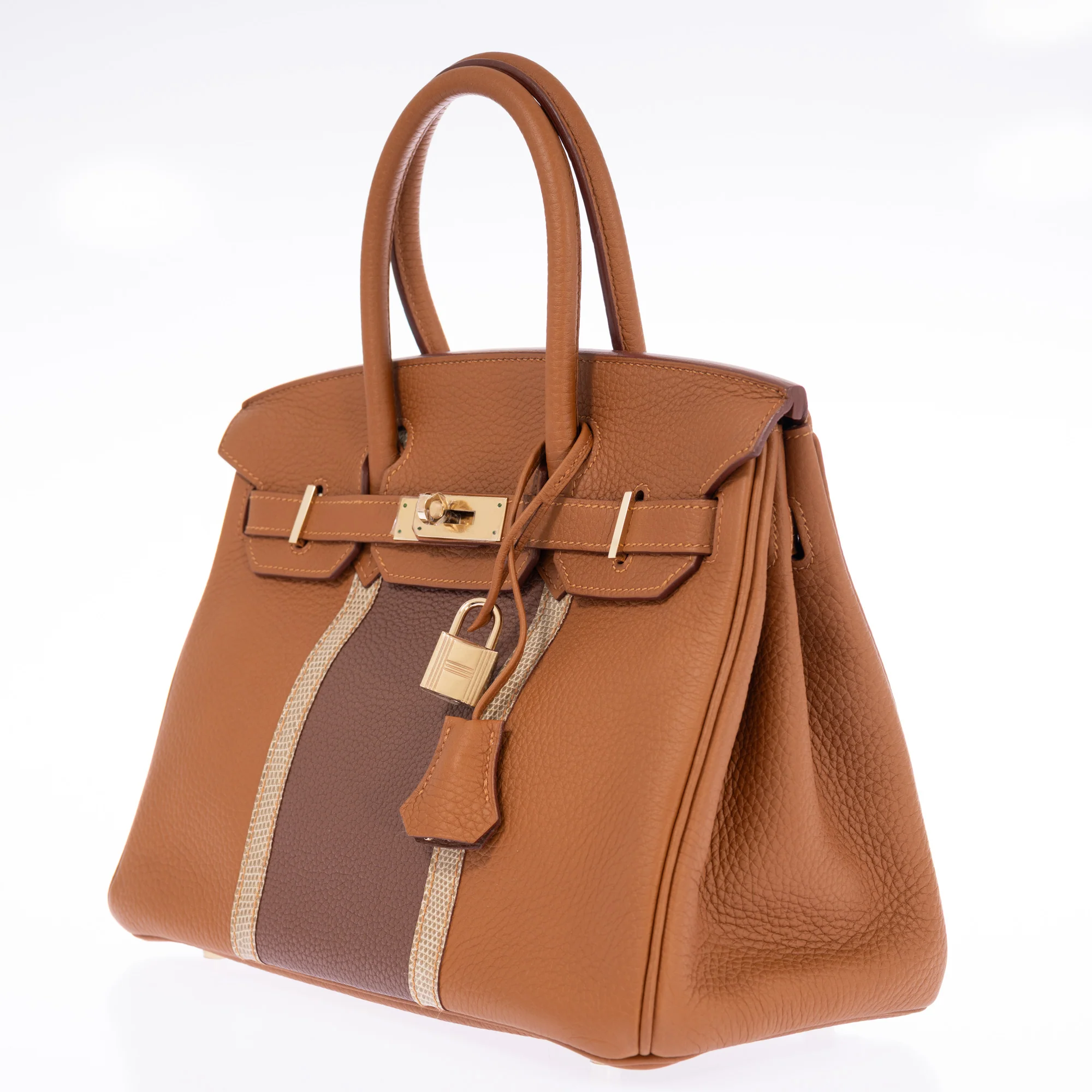 Hermès Club Birkin 30 Gold Clémence & Marron d'Inde Leather & Ficelle Lizard Permabrass Hardware