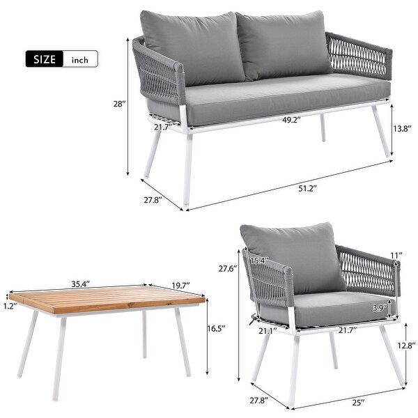 4pcs Lounge Chair Sets Patio Conversation Set Accent Single Sofa