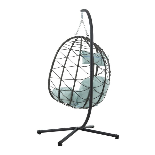 Patio Wicker Hanging Egg Chair Hanging Basket Chair Swing Chair with Stand