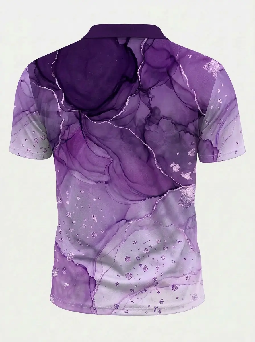 Moisture Wicking Golf Polo 3D Purple Pink Watercolor Texture Button Short Sleeve Golf Polo Shirt
