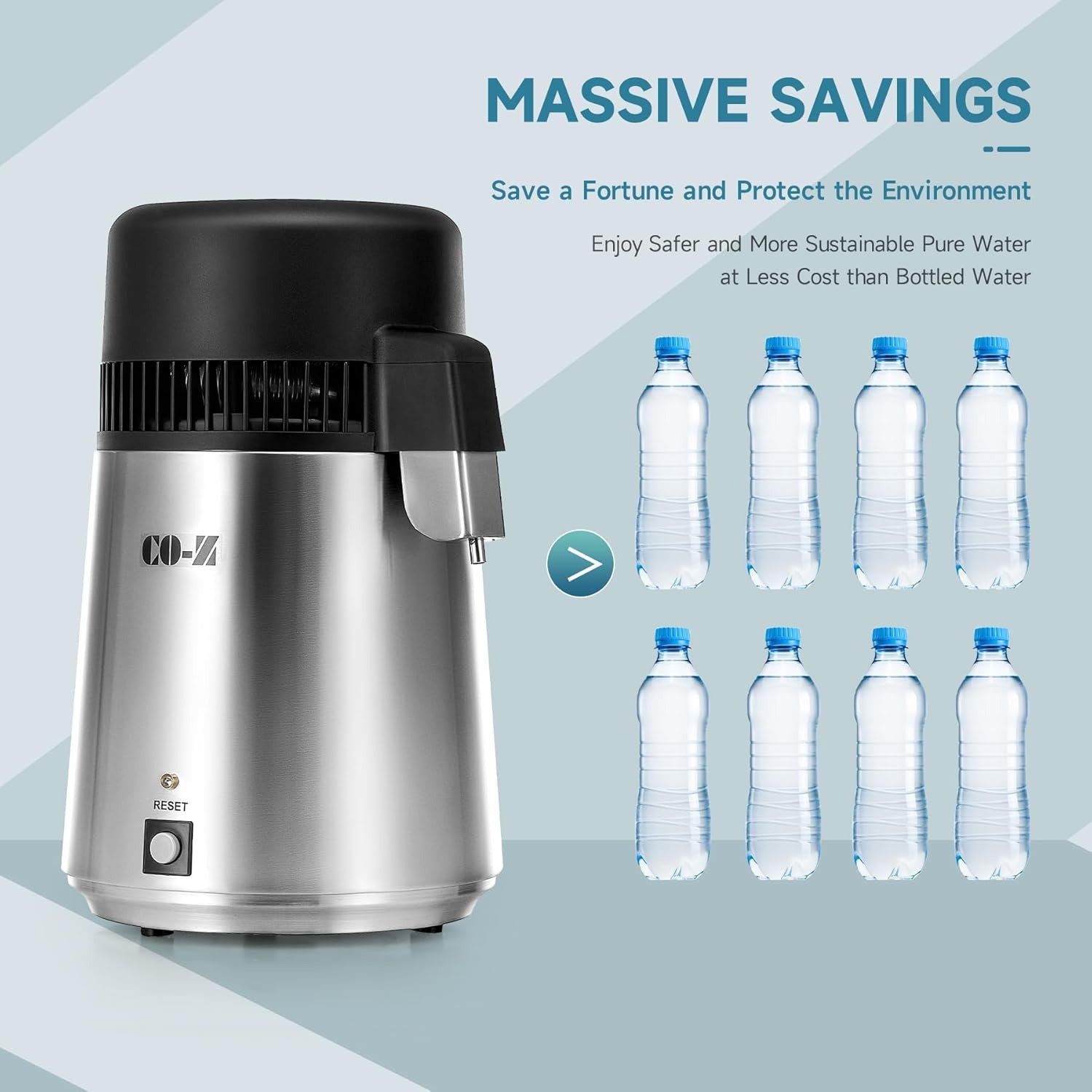 4L Brushed Stainless Steel Countertop Distiller Machine, Home Distilled Water Maker with Glass Pot, Purifier to Make Clean Water