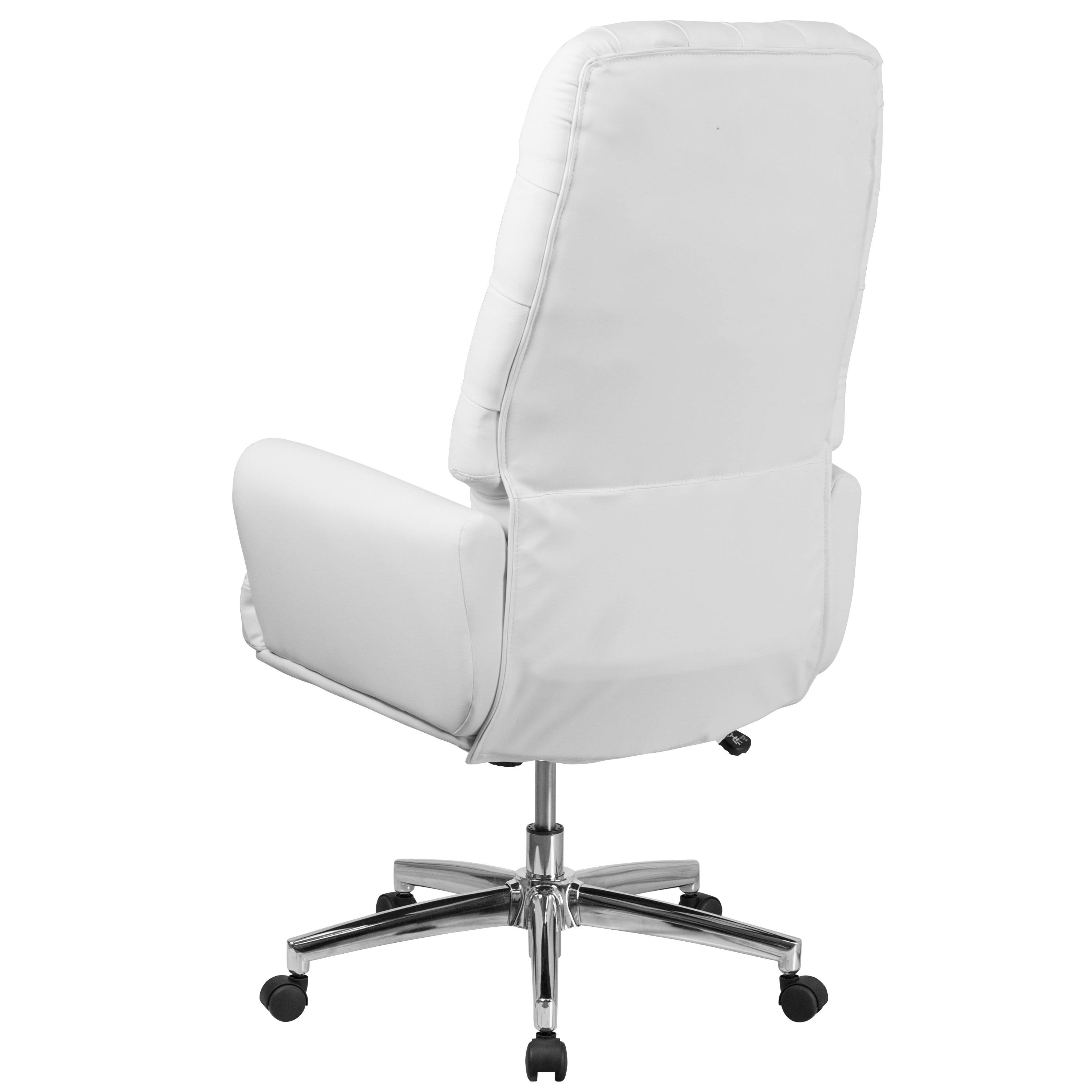 High Back Traditional Tufted Black Leather Executive Swivel Office Chair with Silver Welt Arms