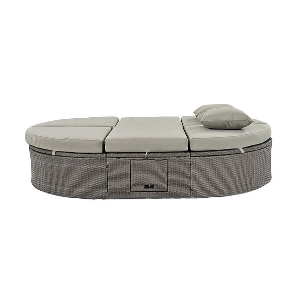 2Person Rattan Garden Reclining Chaise Lounge Daybed with Cup Trays