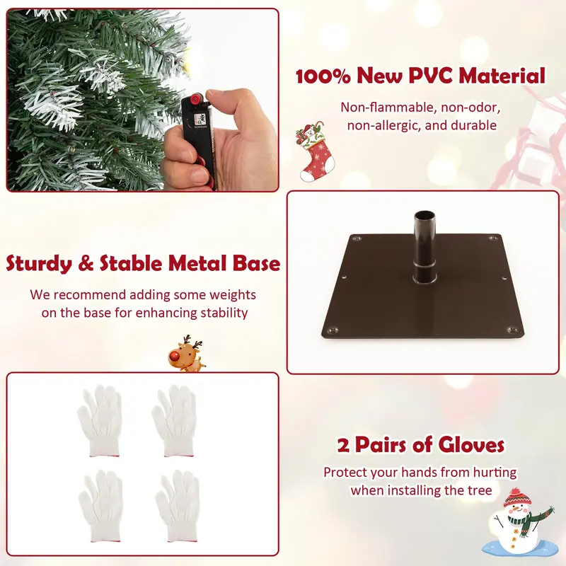 Slim Pre-Lit Pencil Christmas Tree Set – Available in 3′, 4′, and 5′ Heights with Snow-Flecked Foliage