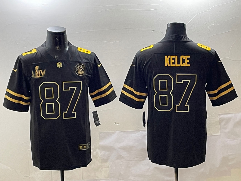 Men's Kansas City Chiefs Travis Kelce #87 Black Super Bowl LVII Patch Game Jersey
