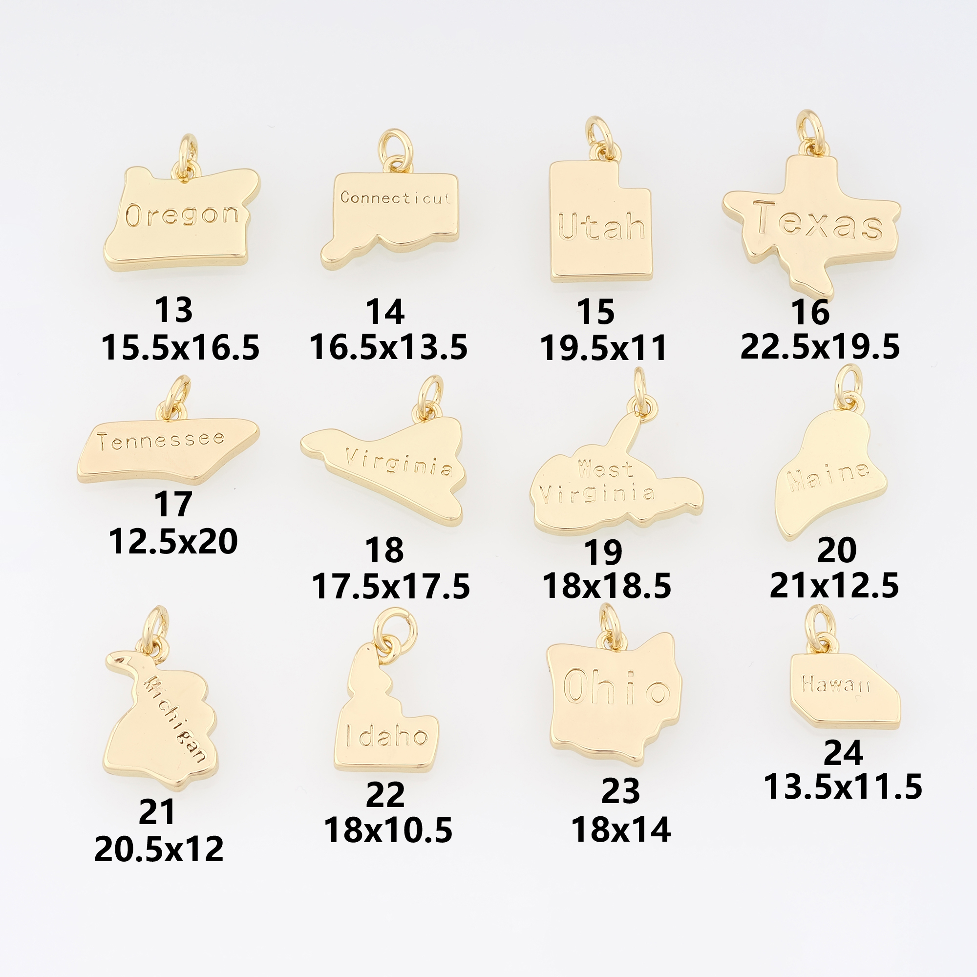 18K Gold Filled US State Pendant,Dainty State Charm Earrings Necklace for DIY Jewelry Making Supply