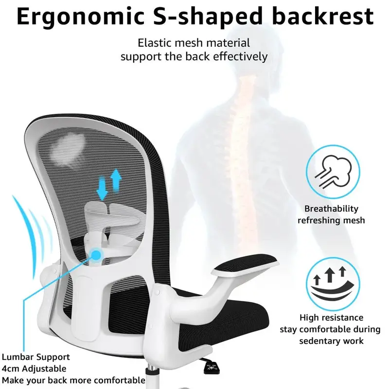 Silybon Adjustable Home Office Chair – Flip-Up Armrests, Breathable Mesh Back, Height-Adjustable Seat