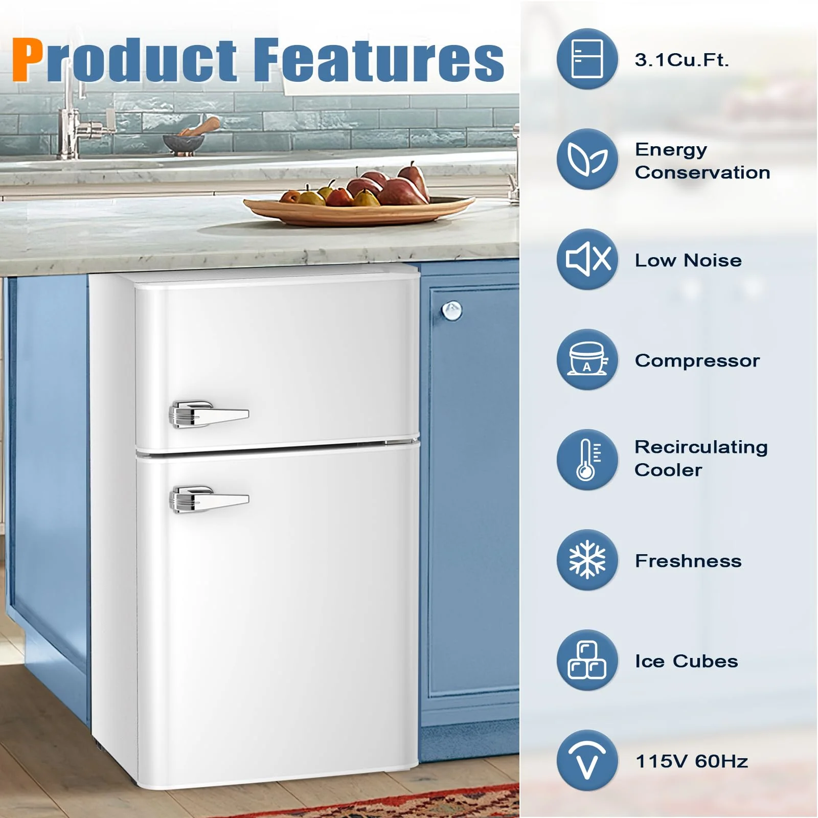 Kismile  Mini Fridge 3.1Cu.Ft Compact Refrigerator 2-Doors Freezer