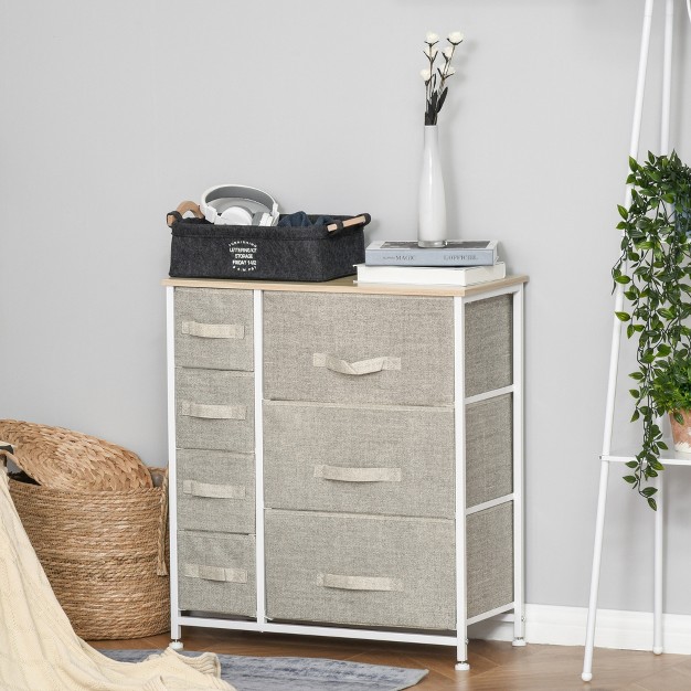 Homcom 7 drawer Dresser Storage Tower Cabinet Organizer Unit Easy Pull Fabric Bins With Metal Frame For Bedroom Closets Gray