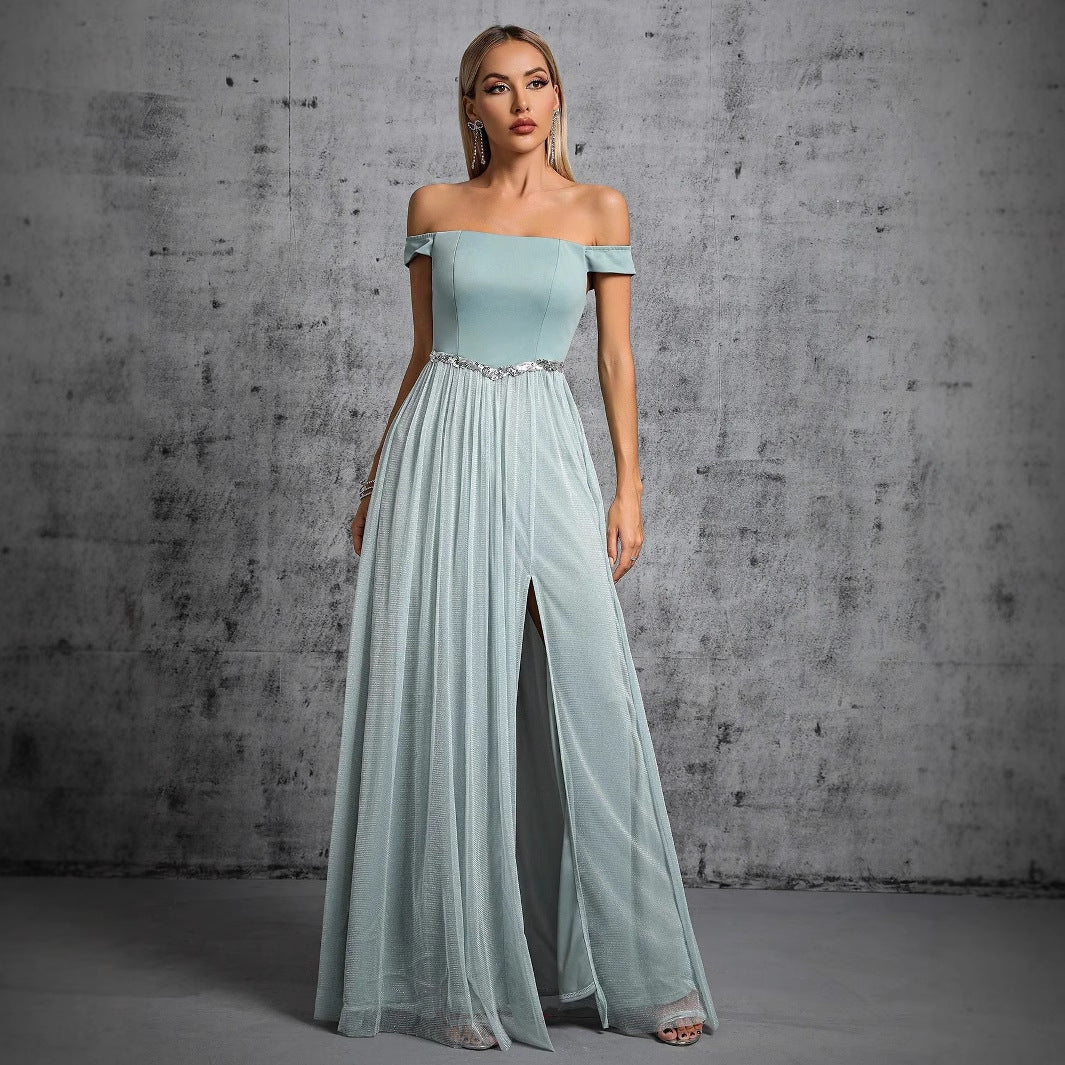 Off Shoulder Split Maxi Dress Elegant Evening GownClistos