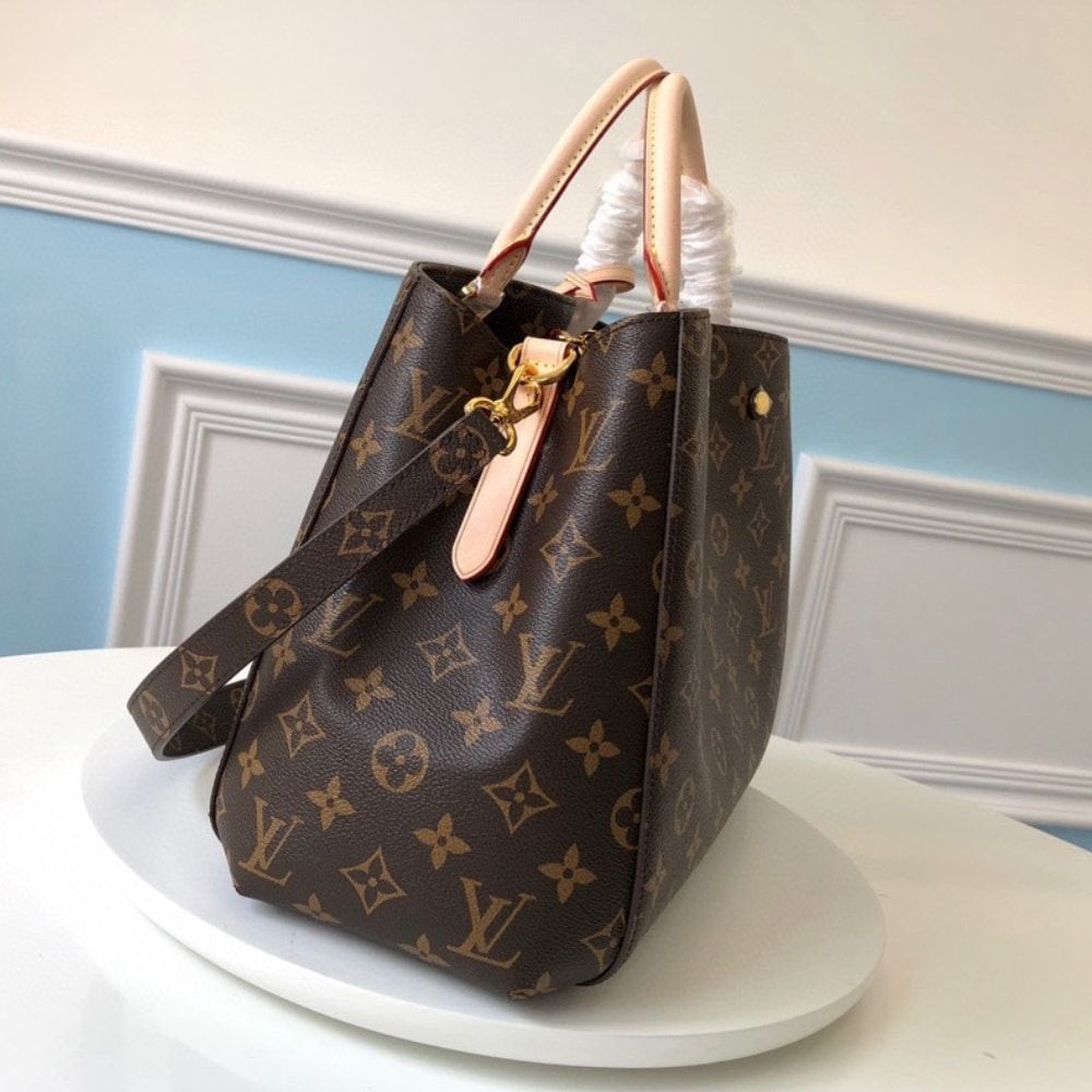 [Premium Quality] – Louis Vuitton Montaigne MM Monogram Coated Canvas Brown 13 Inches M41056