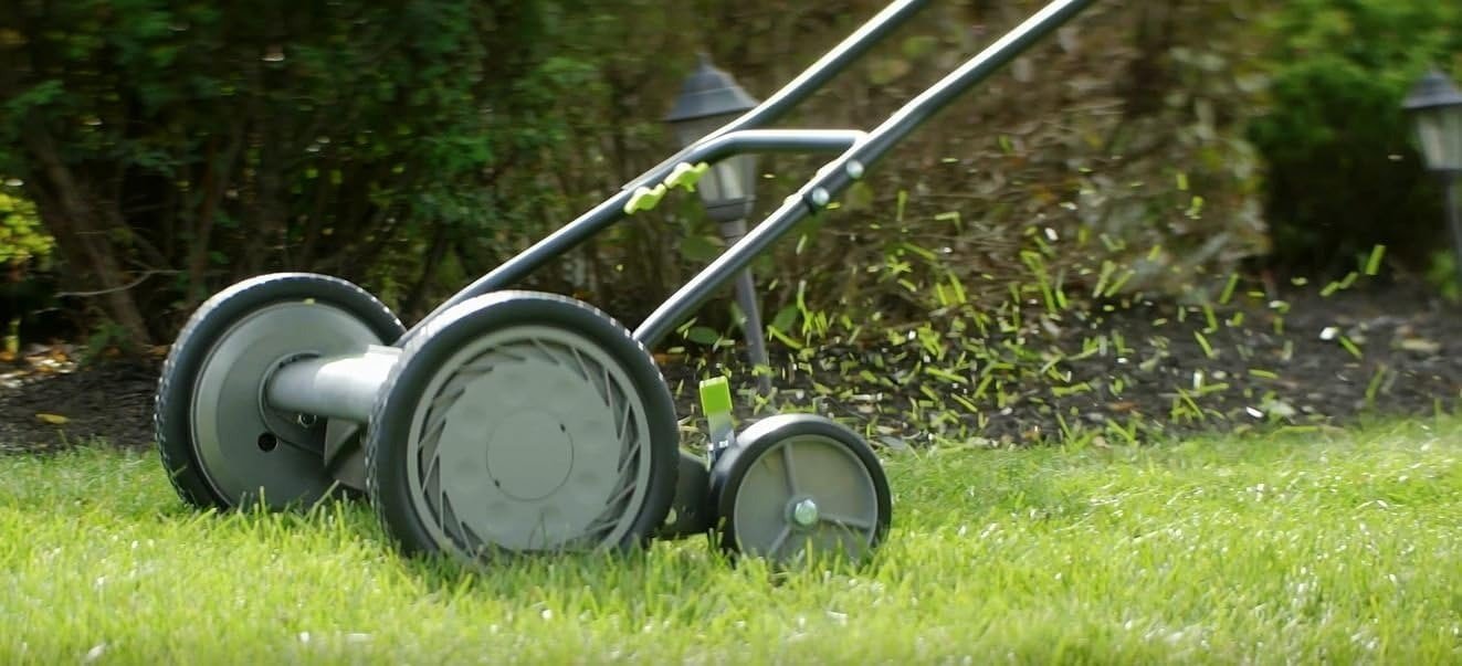 18-Inch 5-Blade Push Reel Lawn Mower, Grey