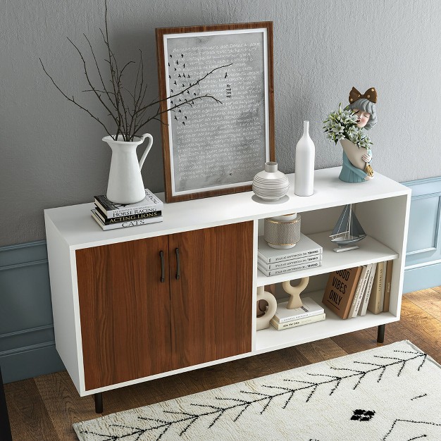 Tangkula Modern Buffet Sideboard Kitchen Storage Cabinet W 2 Doors amp Open Compartments