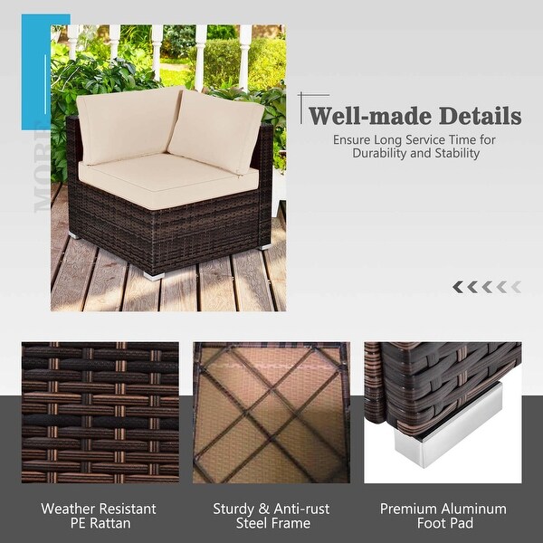 Costway 6PCS Patio Rattan Furniture Set Cushioned Sofa Coffee Table