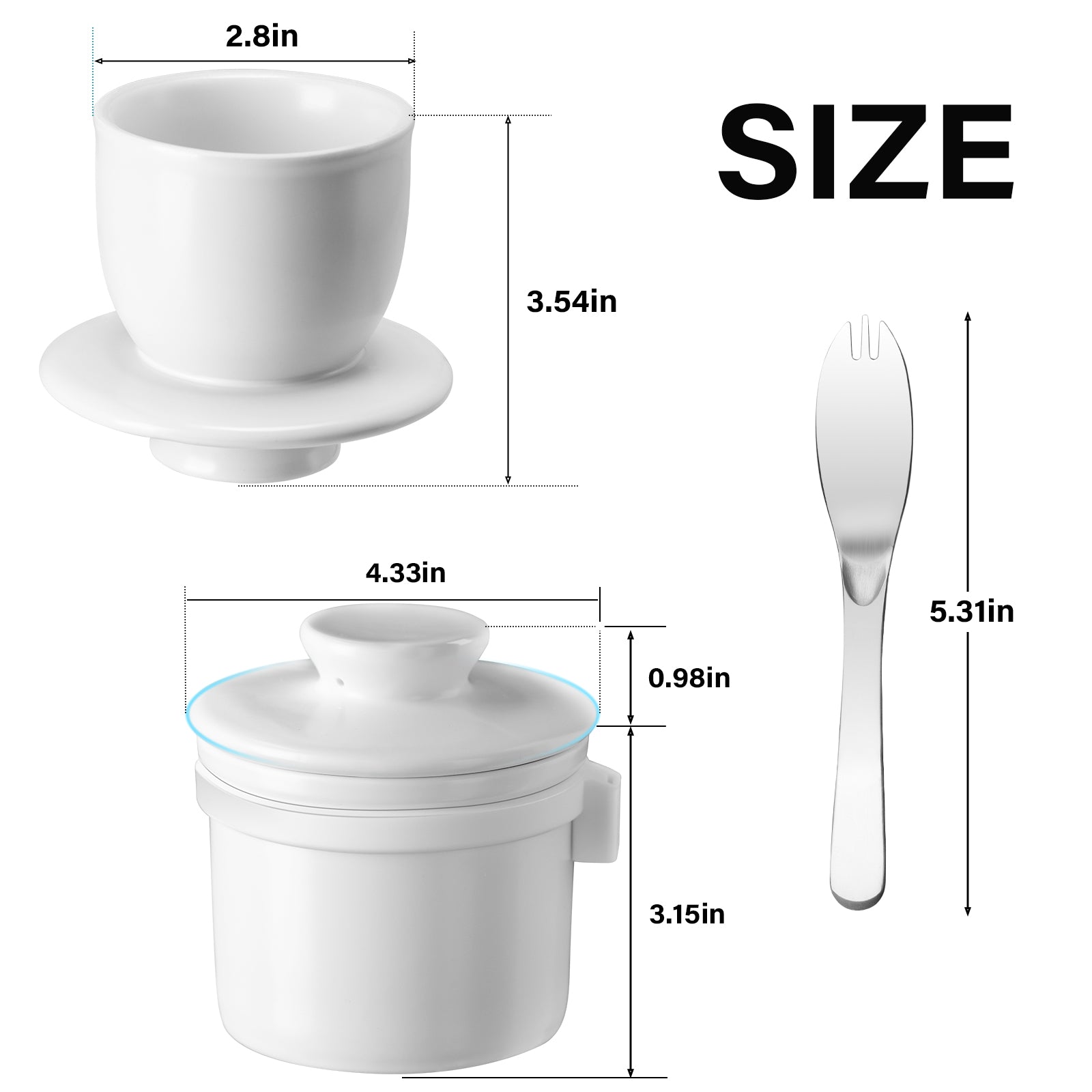 Yangbaga Butter Crock Storage,Porcelain Butter keeper with a silicone magnet collar and butter knife -Keep the Butter Fresh and Soften for Restaurant、Kitchen and Dining White