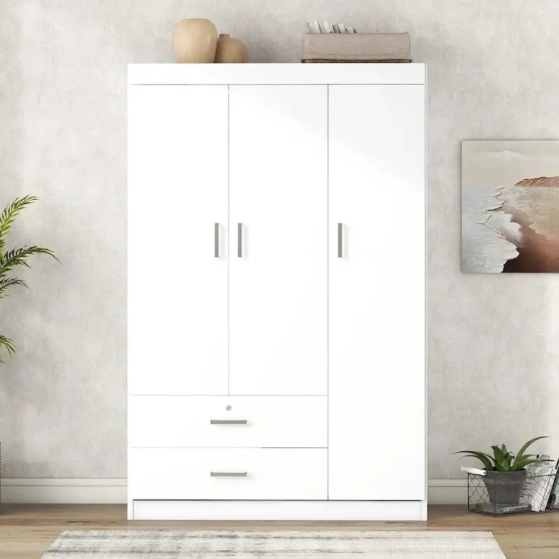Three-Door Freestanding Wardrobe with Dual Drawer Storage – Modern Bedroom Closet Solution