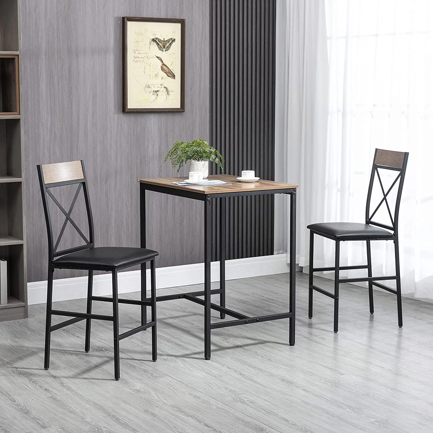 xrboomlife 3 Piece  Table and Chairs Set  Dining Table Set with PU Padded Stools and Steel Frame for Kitchen  Small Spaces  Brown