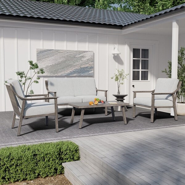 4Piece Aluminum Patio Conversation Set with End Table and Cushions