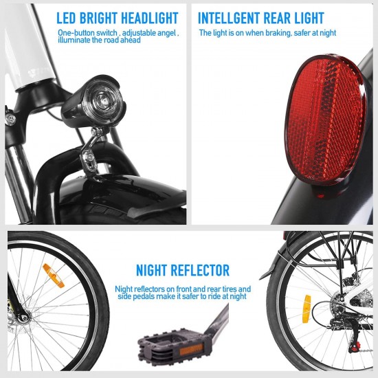 Electric Bike 350W Ebike 26” Electric Bicycle, 20MPH Adults Electric City Bike with Removable 36v12ah Battery, Professional 6 Speed Gears