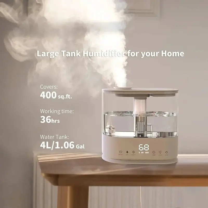 Top-Fill Bedroom Humidifier — 4L Capacity, Quiet Operation, Easy-Access Refill Design