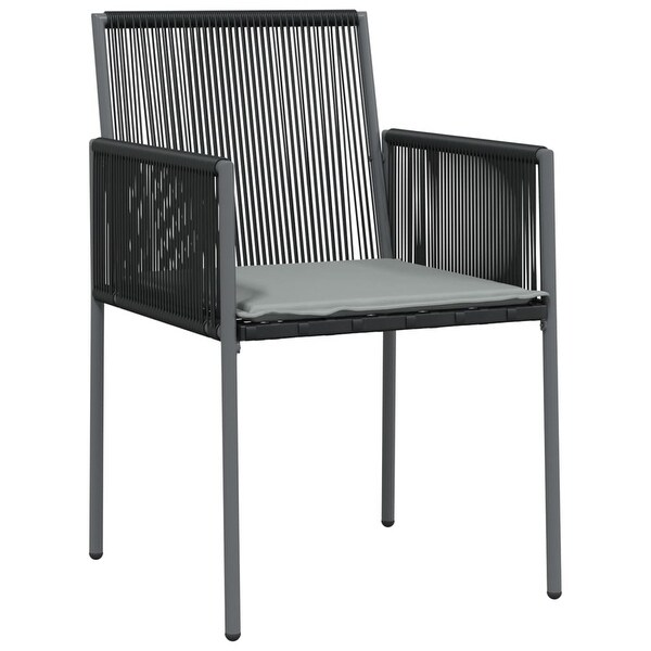 vidaXL 7 Piece Patio Dining Set with Cushions Black Poly Rattan and Steel