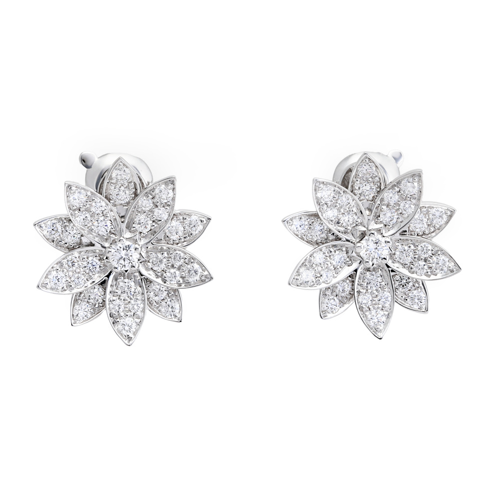 Van Cleef & Arpels Lotus Earrings 18K White Gold Diamond VCARO96B00