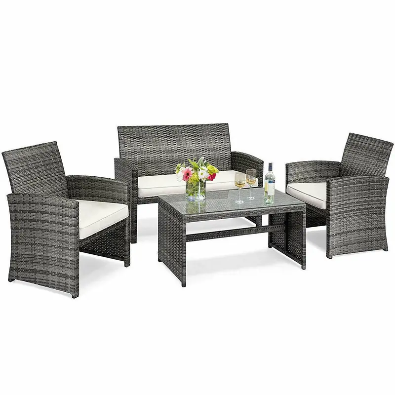 Rattan Wicker Patio Furniture Set – 4-Piece Outdoor Living Ensemble