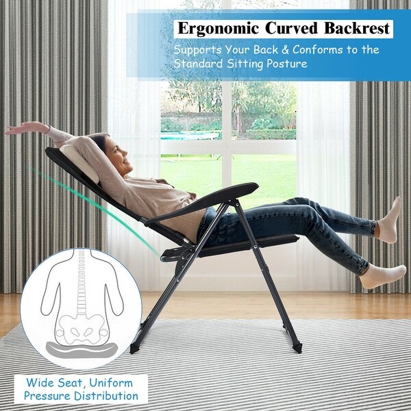 Gymax 2PCS Patio Folding Chairs Back Adjustable Reclining Padded