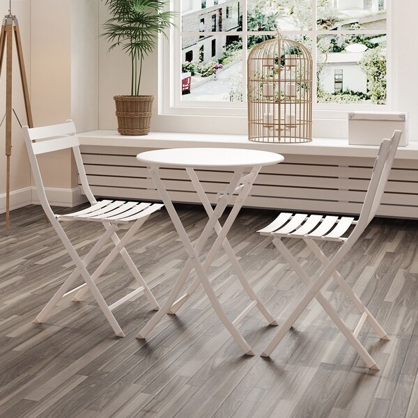 3 Piece Patio Bistro Set of Foldable Square Table and Chairs,White,High quality and durable